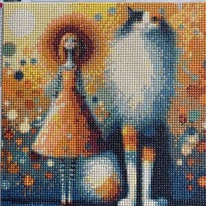 Giant Cat with Stylish Lady Series Diamond Dot Art Picture Painting